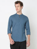 Men Cotton Slim Fit Mandarin Collar Solid Shirt