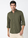 Men Cotton Regular Fit Point Collar Solid Shirt