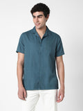 Men Cotton Relaxed Fit Camp Collar Solid Shirt